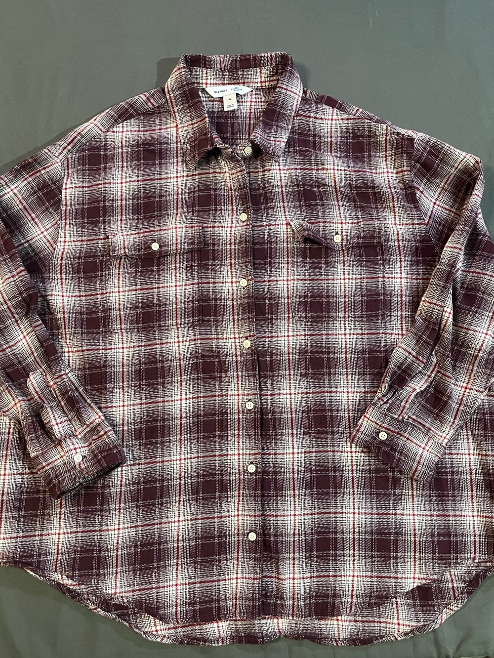Old Navy The Boyfriend Shirt, Burgundy/White Plaid Flannel, Sz XL